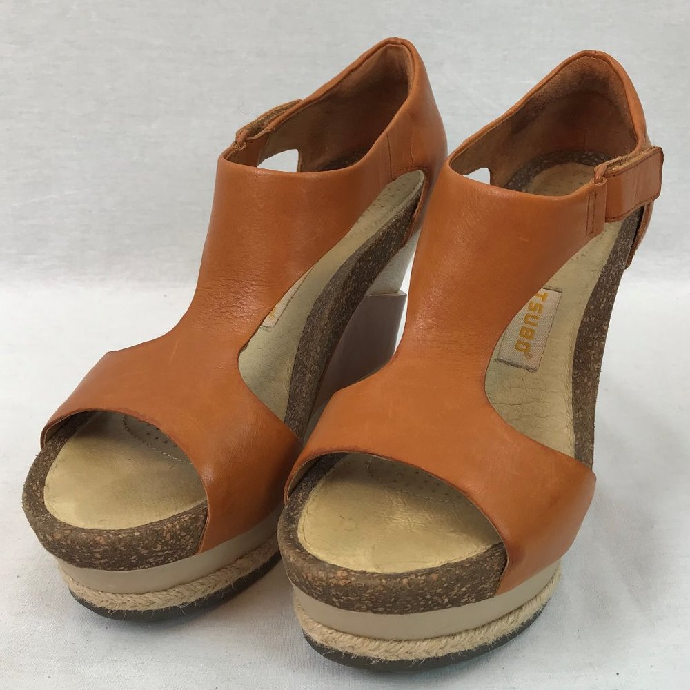 Tsubo Art Cork Wood Wedge Platform Open Toe Sandal